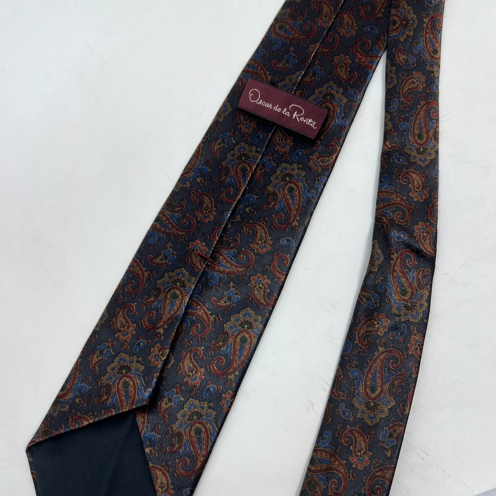 Oscar de la Renta Silk Men's Tie Paisley Lightweight Mulitcolor Hand-Sewn - Picture 5 of 11